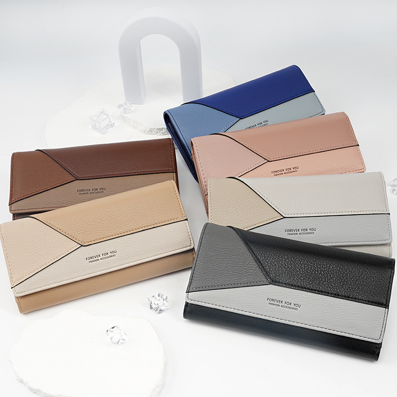 HOT SELLING GEOMETRIC SHAPES LADY WALLET LONG TRI-FOLD ZIPPER CLUTCH WALLET