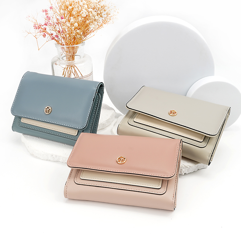 LEISURE LADY CLUTCH WALLET MIX COLOR DESIGN WOMEN ZIPPER SHORT PU WALLET