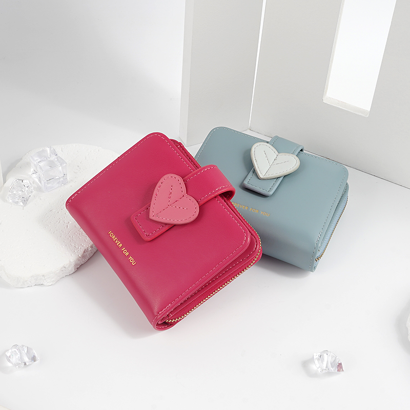 FOREVER FOR YOU FASHION LOVE DESIGN SMALL WALLETS PU SHORT ZIPPER WALLETS PURSE